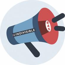 bullhorn with the text Indivisible 845